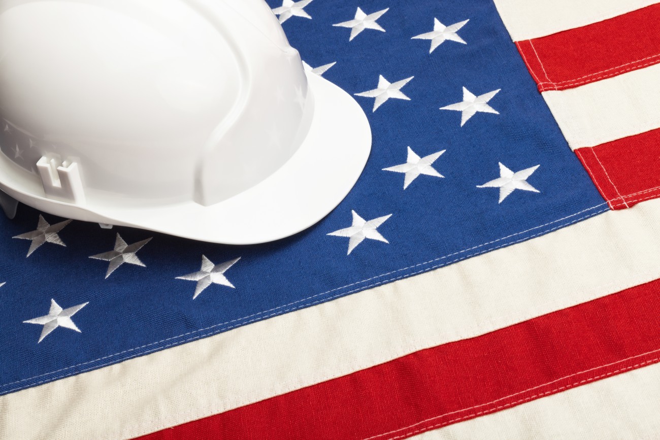 hard hat sitting on top of a flag